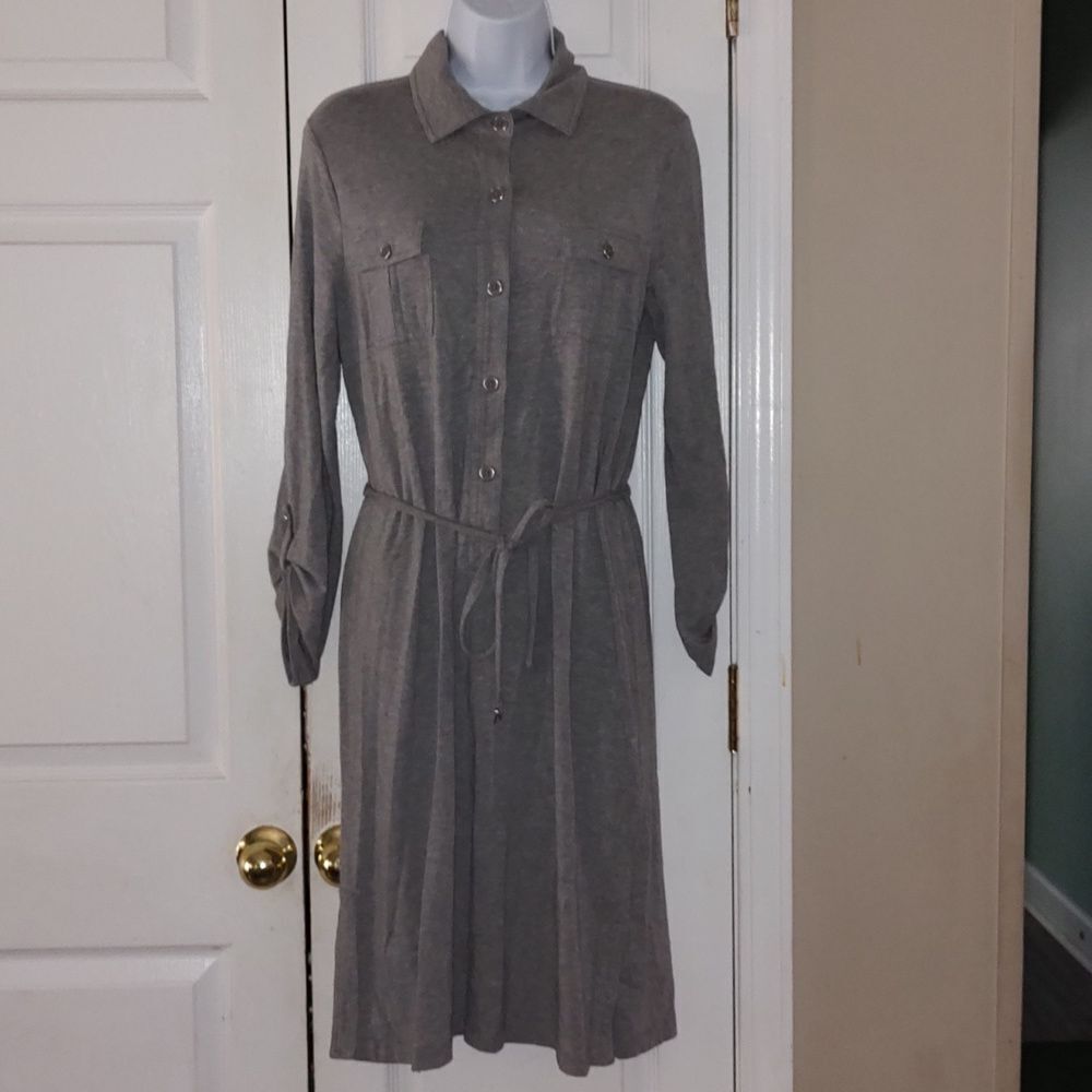 Jones of New York Signature gray belted t-shirt style comfy casual dress Sz M